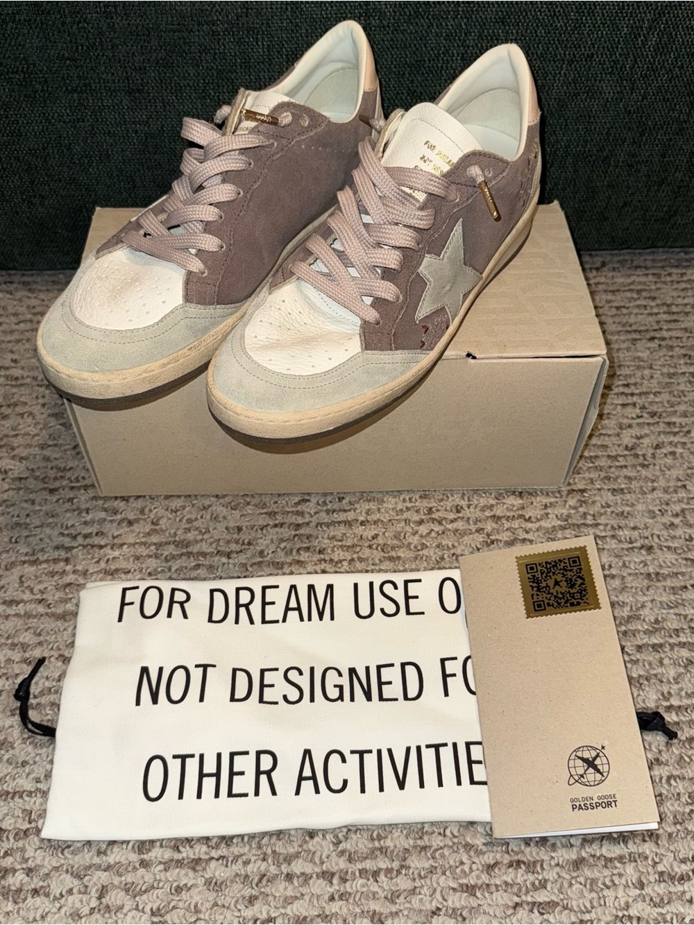 GOLDEN GOOSE PURPLE GRAY SUEDE EMBROIDERED BALLSTARS WORN ONCE 39